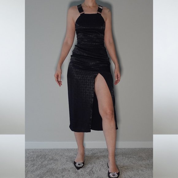 Koton Dark Blue Adjustable Straps Slit Cocktail Dress Size 8 / 34 - Picture 3 of 6